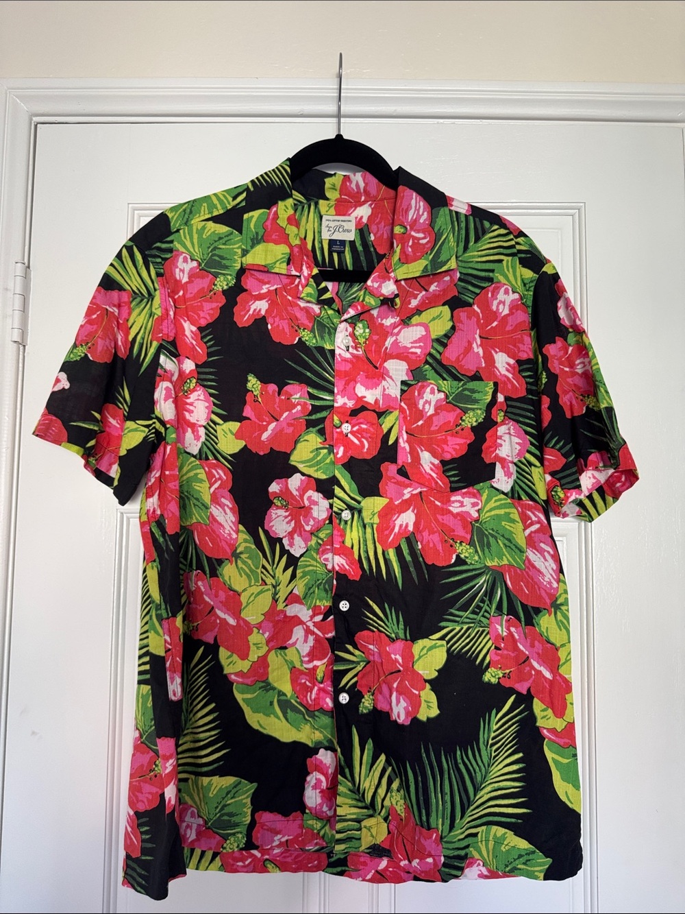 J. Crew Tropics Cotton Floral Camp Collar Shirt - Black/Pink